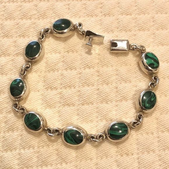 TAXCO Malachite Sterling Silver Linked Bracelet - Picture 10 of 10